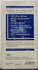 1987 Mercury Cougar Owners Manual Original