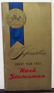 1952 Nash Statesman Owners Manual Care & Operation Original Rare