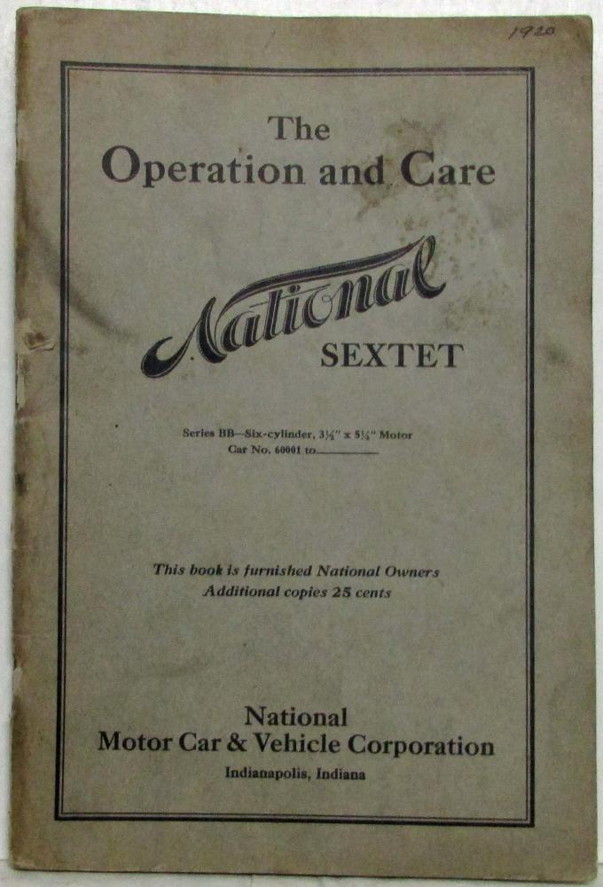 1920 National Sextet Series BB Owners Manual Care & Operation Original Rare