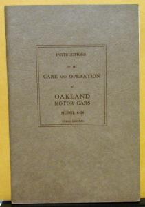 1925 Oakland Owners Manual Model 6-54 Care & Operation Original Nice Rare