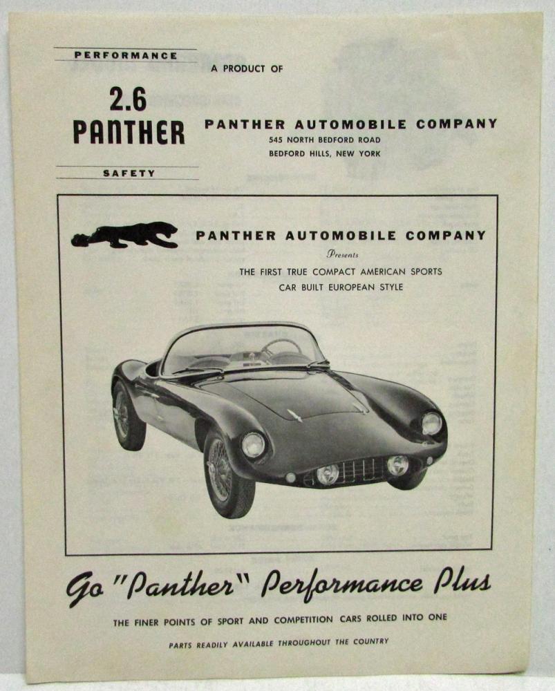 1962 1963 Panther 2.6 Standard & M Models Specification Folder Sales Brochure