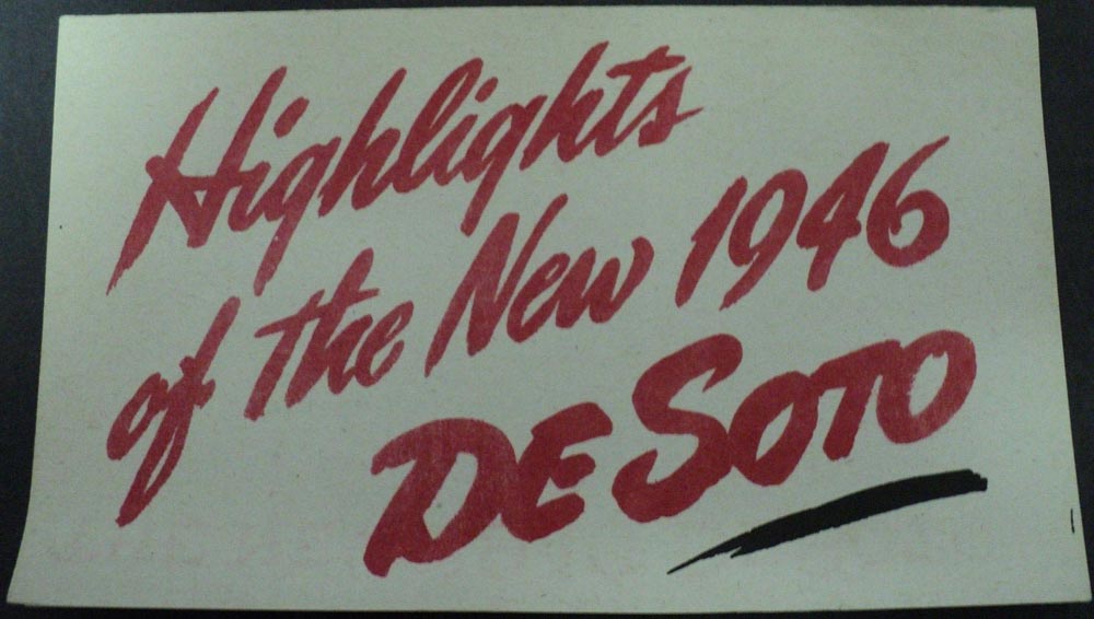 1946 DeSoto Auto Highlights Pocket Size Sales Folder Text & Descriptions Orig