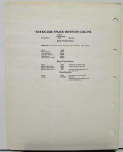 1974 Dodge Truck Commercial PPG Paint Chips Sheet Original