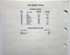 1979 Dodge Truck & Commercial Paint Chips By PPG Sheet Original