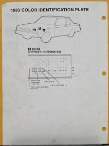 1983 Dodge Plymouth Truck Color Paint Chips By DuPont Sheet Original
