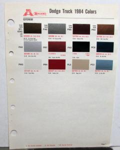 1984 Dodge Truck Color Paint Chips Sheet Original