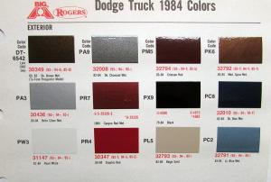 1984 Dodge Truck Color Paint Chips Sheet Original