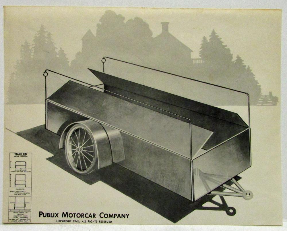 1946 Publix Motorcar Company Trailer Illustration With Dimensions Orig