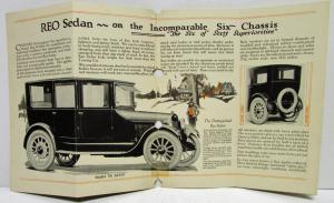 1922 REO Six Closed Coupe Sedan Cars Abridged Specs Sales Brochure Folder Orig