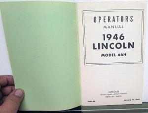 1946 Lincoln Model 66H Owners Manual Care & Operation Reproduction