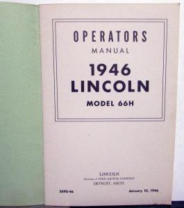 1946 Lincoln Model 66H Owners Manual Care & Operation Original