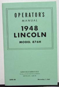 1948 Lincoln Model 876H Owners Manual Care & Operations Maintenance Reproduction