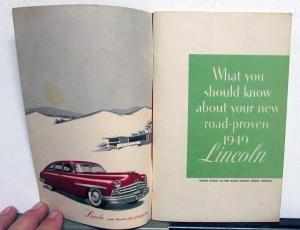 1949 Lincoln Owners Manual Care & Operations Maintenance Original