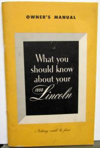 1950 Lincoln Owners Manual Care & Operations Maintenance Original