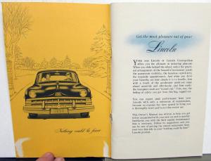 1950 Lincoln Owners Manual Care & Operations Maintenance Original