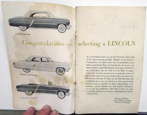 1953 Lincoln Owners Manual Care & Operations Maintenance Original Capri