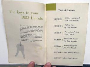 1953 Lincoln Owners Manual Care & Operations Maintenance Original Capri