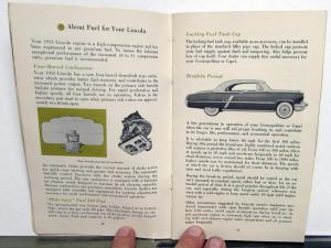 1953 Lincoln Owners Manual Care & Operations Maintenance Original Capri