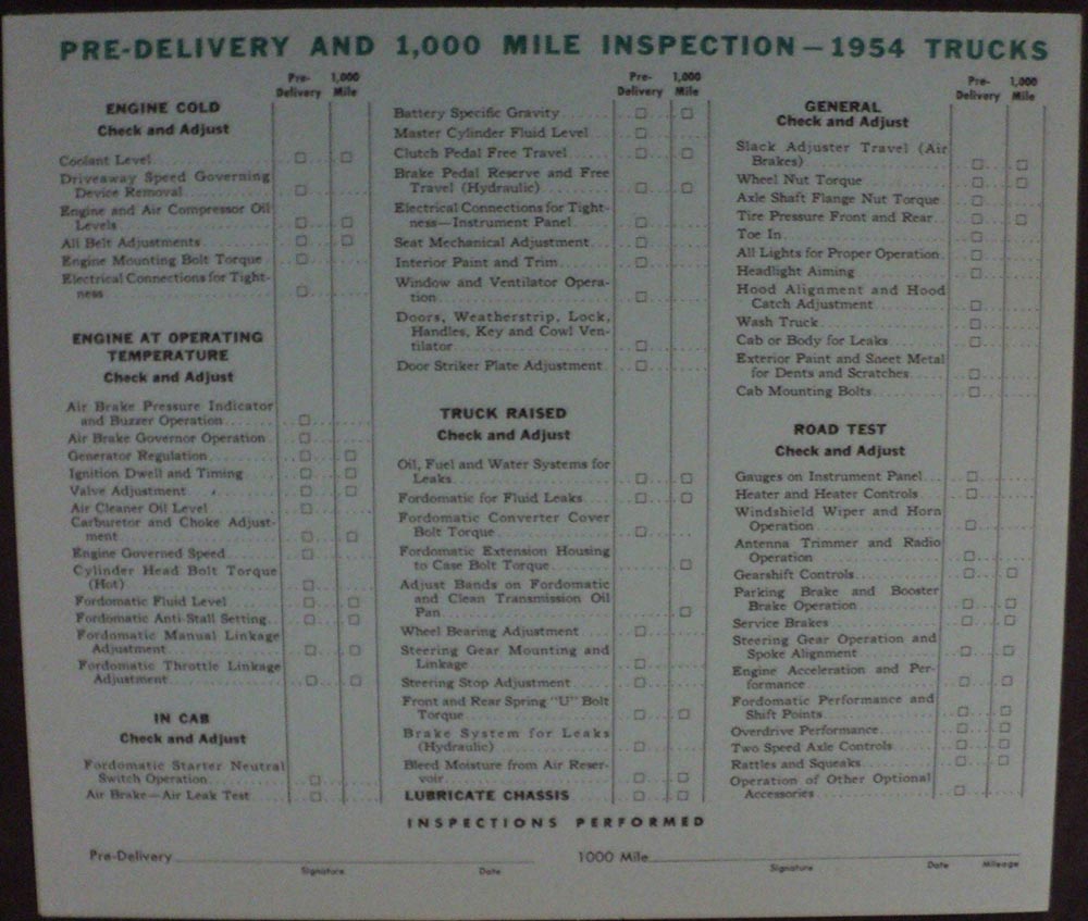 1954 Ford Delivery Inspection Service Policy Form ORIGINAL