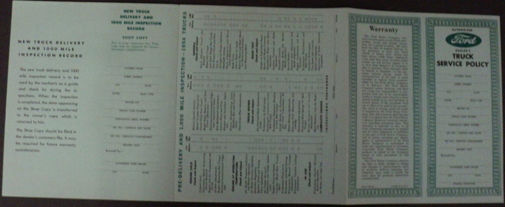 1954 Ford Delivery Inspection Service Policy Form ORIGINAL