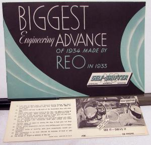 1934 REO Self Shifter Biggest Engineering Advance Sales Brochure & Card Original