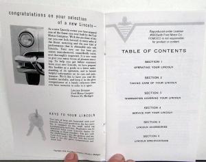 1954 Lincoln Owners Manual Care & Operations Maintenance Reproduction