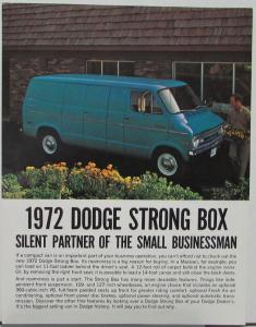 1972 Dodge Tradesman Strong Box B 100 200 300 & Maxivans Data Sheet Specs Orig