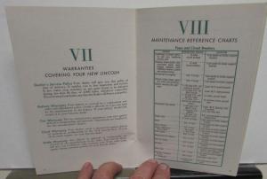 1956 Lincoln Owners Manual Care & Operations Maintenance Original