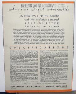 1935 REO Flying Cloud Sales Brochure Folder with Specifications Original