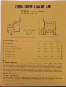 1973 Dodge Truck CN900 Chassis Cab Data Spec Sheet Original