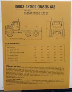 1973 Dodge Truck CNT900 Chassis Cab Data Spec Sheet Original