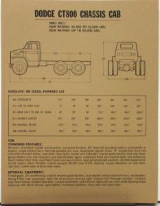 1973 Dodge Truck CT800 Chassis Cab Data Spec Sheet Original