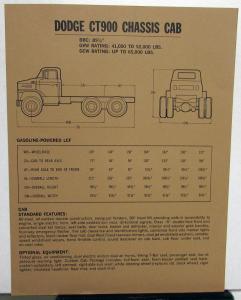 1973 Dodge Truck CT900 Chassis Cab Data Spec Sheet Original
