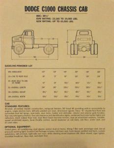 1973 Dodge Truck C1000 Chassis Cab Data Spec Sheet Original