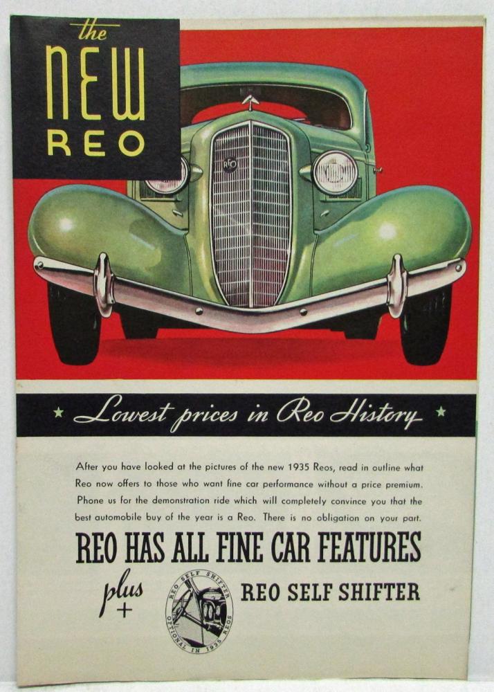 1935 REO Car Features & Self Shifter Color Sales Folder Brochure Original