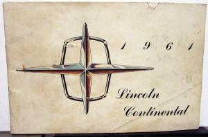 1961 Lincoln Continental Owners Manual Care & Operation Original