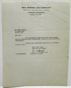 1938 REO Letter to Customer Regarding the Self-Shifter