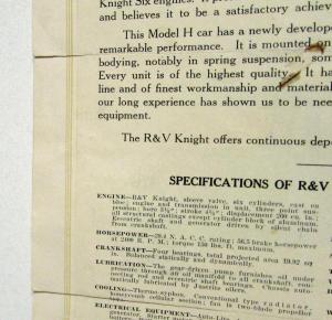 1923 R&V Knight Model H Letter Sales Brochure Boston Auto Show Original