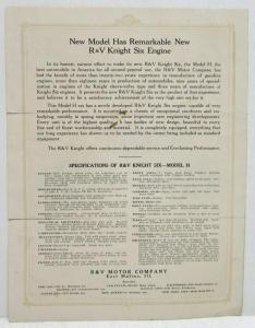1923 R&V Knight Model H Letter Sales Brochure Boston Auto Show Original