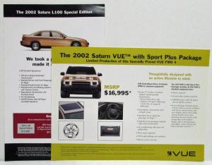 2002 Saturn Vue & L100 Special Edition Sales Sheets with Prices Original