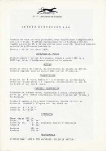 1979 Sbarro Windhound S4X4 Photo Spec Data Sheet French Text Original