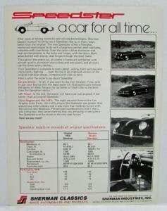 1990s Sherman Classics Speedster Data Specifications Sales Sheet Original