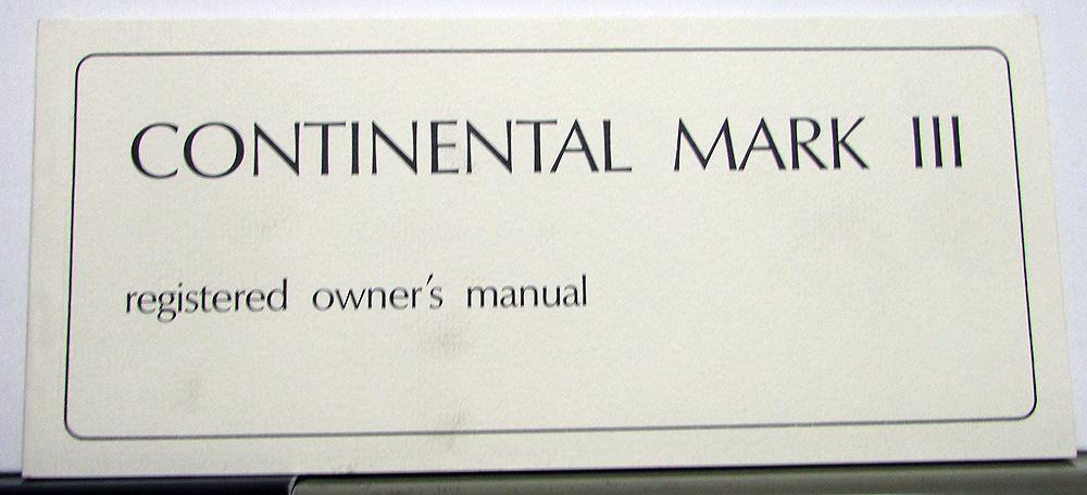 1969 Lincoln Continental Mark III Owners Manual Care & Operation Original