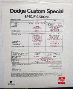 1975 Dodge D100 D200 Custom Special Pickup Truck Color Data Sheet Original