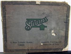 1922 Stearns Knight 4 Cylinder Cars Assembly Drawings & Price List of Parts Orig
