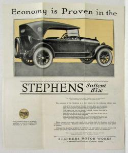 1920 thru 1922 Stephens Salient Six Economy Motor Cars Sales Folder Original