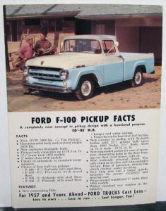 1957 Ford F-100 Pickup Truck Facts Features Postcard Mailer Original