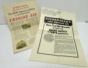 1928 Studebaker Erskine Six Sales Mailer Folder & Record Promotion Page Original