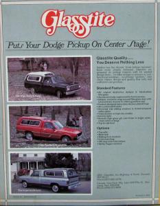 1980 1982 1983 1984 1985 Dodge Glasstite Toppers Rampage & Pickup Sales Sheet