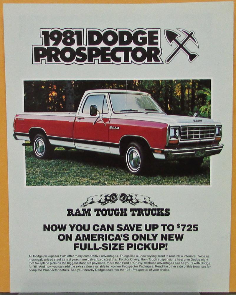 1980 Dodge Prospector Pickup Truck Two-Sided Sales Brochure Rare!